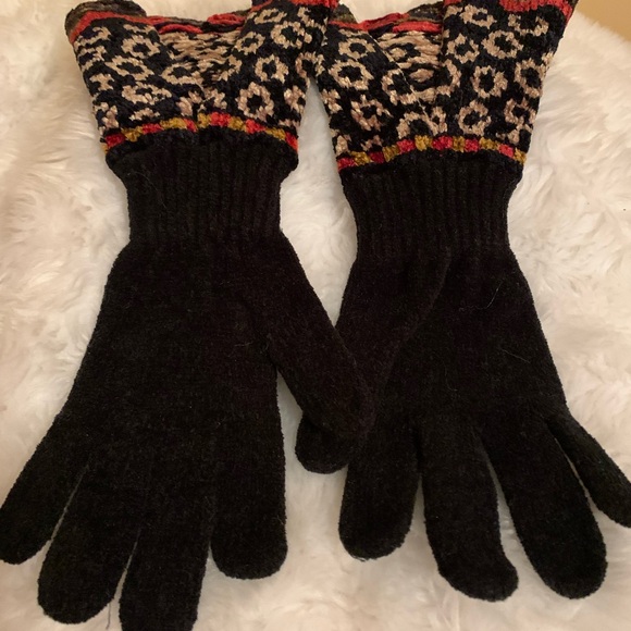 ROBIN ORIGINALS Vintage ladies black long cuff knitted chenille OSFM gloves VGUC - Picture 1 of 9